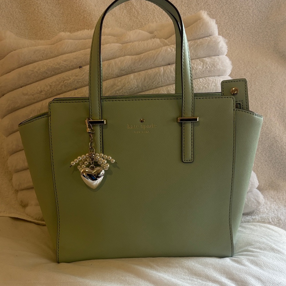 Kate Spade Mint Green Tote with Heart Charm